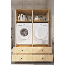 Ases Mobilya Ases Elz533 Çamaşır Makinesi Ve Kurutma Makinesi Extra Boy 4 Kapak 4 Çekmece Banyo Dolabı Beyaz Safir Meşe