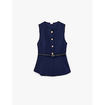 Koton Slim Fit Mücevher Düğmeli Bisiklet Yaka Kemerli Peplum Yelek Lacivert 7wak20018uw