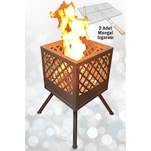 Ateş Çukuru 2 Adet Mangal Izgaralı Bahçe Şöminesi Barbekü Soba Firepit Ateş Çanağı