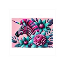 Çiçekli Zebra Deseni Art Mdf Poster