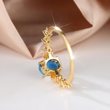 Dancemonkey Yüzük Retro Oval Opal Nişan Küçük Kadın Alyansı Beyaz&mavi Ay Desenli 6 Jg Şık Zarif Takı Modelleri Çok Renkli