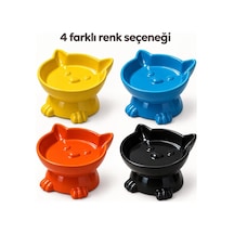 Seramik Kedi Köpek Mama Ve Su Kabı Kabartmalı Kedi Köpek Figürlü Eğimli Ve Yükseltilmiş Mama Kabı, Boyun Ve Omurgayı Destekleyen Ergonomik Tasarım, Kolay Temizlenebilir Siyah Figürlü