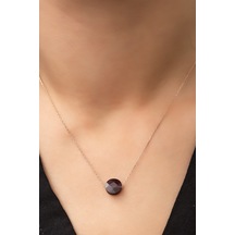 Papatya Silver Oval Bordo Fasetli Yüzey Taş Kolye - Zincir Rose Kaplama 925 Ayar Gümüş - UVPS100107