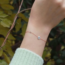 Damla Figürlü Zirkon Taşlı Mine İşli Rose Gold Kaplama Gümüş Bileklik Gümüş