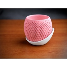 3d Baskı Küre Saksı - Kafes Dokulu İki Parçalı Dekoratif Saksı - Pembe-beyaz