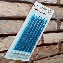 Blue Bırthday Candle Vıp Uzun Parlak Metalik Simli Mavi Pasta Mumu 6 Adet Simli Mavi Doğum Günü Mumu Renkli