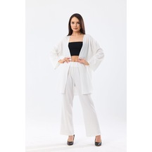 Kadın Salaş Kimono İkili Takım-beyaz