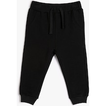 Koton Basic Jogger Eşofman Altı Şardonlu Cepli Beli Bağlamalı Pamuklu Siyah 4wmb40033tk 4WMB40033TK999 Siyah