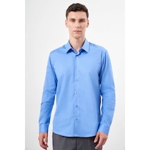 Morven Erkek Koyu Mavi Pamuk Düz Desen Sert Yaka Slim Fit Gömlek 24mc004123306 Koyu Mavi Koyu Mavi
