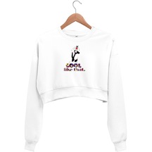 Kedi Desenli - Kadın Crop Sweetshirt Kadın Crop Sweatshirt