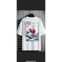 Flood Of Style Erkek Beyaz No Time Oversize Bisiklet Yaka Tshirt