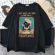 Flood Of Style Kadın Siyah Fucupcakes Baskılı Oversize Bisiklet Yaka Tshirt
