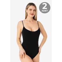 Hadpols Premium Kadın Siyah İp Askılı Çıtçıtlı Atlet Body Zıbın 2'li Basic Üst Bayan Giyim Günlük Tarz