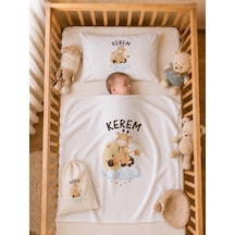 Erkek Bebek Doğum Hediyesi İsme Özel 80x80 Cm Bebek Battaniyesi 35x45 Cm Yastık Kılıfı Ham Bez Kıyafet Kesesi 2066ybk0x Krem
