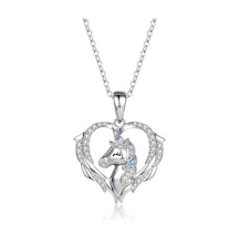 Monemel Kristal Taşlı Kalp Unicorn Kolye Altın Kaplama N02335 Gümüş - Rodyum