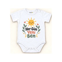 Babylimon Her Gün Yeni Ben Beyaz Kısa Kollu Çıtçıtlı Bebek Zıbını Beyaz - Her Gün Yeni Ben - 928161955 Beyaz - Her Gün Yeni Ben