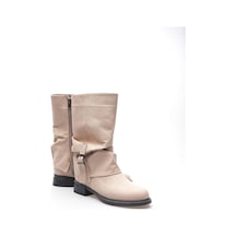 Kadın Süet Bot Körüklü Fermuarlı Platin Tokalı Vizon Vandira Vizon