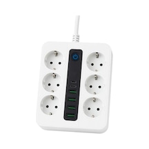 6 Priz + 4 Usb Çıkışlı Akıllı Çoklu Priz - Aç/kapa Anahtarlı, Hızlı Şarj Destekli, 3680 Watt, Ev & Ofis Kullanımı