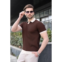 Madmext Kahverengi Polo Yaka Triko Erkek Tişört E7464 Kahverengi