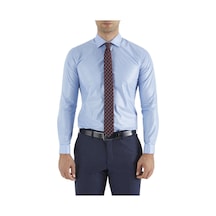 Efor Slim Fit Pamuk Saten Duble Manşetli Klasik Mavi Gömlek Gk 235 Mavi