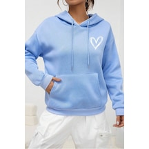 Unisex Heart Baskılı Oversize Sweatshirt Bebemavi Bebek Mavisi