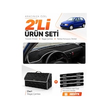 Volkswagen Polo Classic 1997-2001 Uyumlu Torpido Örtüsü + Deri Bagaj Çantası Seti - Siyah Gri
