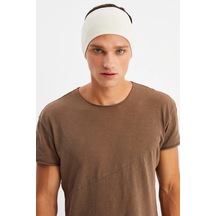 Erkek Pamuklu Penye Kaymaz Ultra Hafif Spor Geniş Saç Bandı Bandana - Tek Ebat / Bej Bej