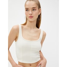 Koton Crop Fitilli Atlet Kare Yaka Nervürlü Bej 3sal30050ık 3SAL30050IK050