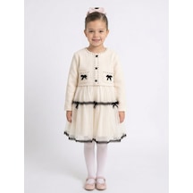 Xo Kids Siyah Fiyonk Ve Şerit Detaylı Tüllü Prenses Model Çocuk Elbise 3-7 Yaş 4427 Ekru