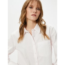 Koton Crop Gömlek Uzun Kollu Cep Detaylı Düğmeli Klasik Yaka Pınk Strıpe 4sak60214pw 4SAK60214PW2S5 Pembe