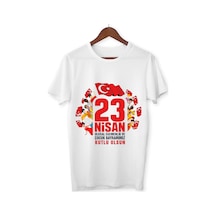 Alpşan Ticaret 23 Nisan Çocuk Bayramı Baskılı Çocuk Tişört 23 Nisan T-shirt 51 Beyaz