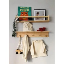 Ahşap Askılık Raf Ve Kitaplık Raf Eğitici Montessori Raf 2'li 40 Cm Kahverengi Kahverengi