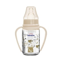 Bambino Kulplu Cam Biberon 125 ML Krem Şapka