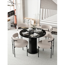 Avvio Rio 90x90 Lake Mdf Ptt Ayak Yuvarlak Mutfak Masası Takımı Yemek Masası Takımı Siyah Mermer