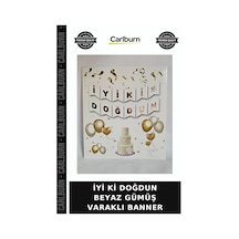 Premium İyi Ki Doğdun Beyaz Gümüş Varaklı Banner Etkinlik Süsü Arka Plan Dekoratif Süs