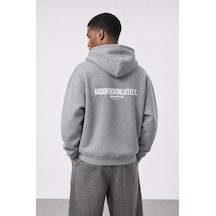 Respire Erkek Absofuckinlutely Baskılı Oversize Hoodie Melanj Gri Melanj