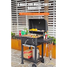 Tekerlekli Kömürlü Bbq Dökme Demir Kömürlü Mangal Fırınlı Büyük B