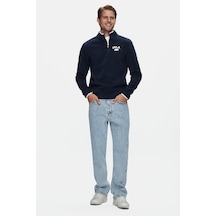 Ucla Cornıng Koyu Lacivert Yarım Fermuarlı Nakışlı Polar Standard Fit Erkek Sweatshirt Koyu Lacivert