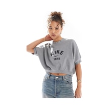 Nike Crop Loose Fit French Terry Short Sleeve Top Kadın Bol Kesim Crop Kısa Kollu Sweatshirt Gri Gri