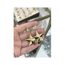 Taş Detaylı Yıldız Küpe Altın