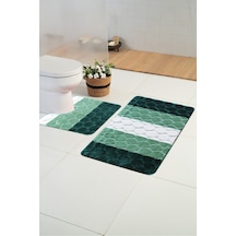 Buççin Online Mağaza Colorline Waben Yeşil 60x100cm+60x50cm 2'li Kaydırmaz Tabanlı Yıkanabilir Banyo Paspası Polipropilen Çok Renkli