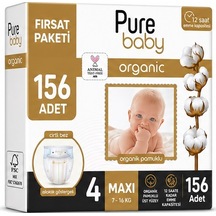 Pure Baby Organik Bebek Bezi 4 Beden 7-16 Kg Maxi 156 Adet 4 Numara