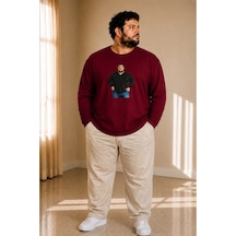 Sngl Tekstil Erkek Büyük Beden Uzun Kollu Adam Baskılı Tişört 3xl 4xl 5xl 6xl 7xl 8xl 9xl Bordo