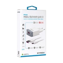 Syrox Q30 Microusb Girişli 3.0 Amper Hızlı Şarj Aleti (Beyaz) (343260010)