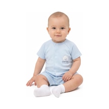 Bebegen Erkek Bebek Bebe Mavisi Ayı Family Nakışlı Çıtçıtlı Şort Tulum Çok Renkli