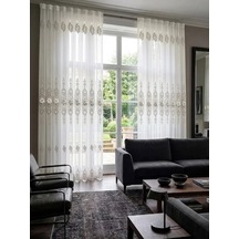 Nivemeshome Cansel Gümüş 1/3 Pileli Tül Perde Ekru