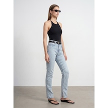 Dilvin 72326 Yanı Yırtmaçlı Straight Jean-mavi