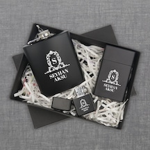 Bk Gift Kişiye Özel İsimli Siyah Çelik İçki Matarası Sigara Kutusu Ve Benzinli Çakmak Hediye Seti -18, Sevgiliye Hediye, Arkadaşa Hediye, Doğum Günü H