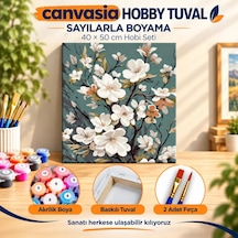 Sayılarla Boyama Numaralı Tuval Seti Boya Fırça Dahil 40x50 Cm Beyaz Çiçekler