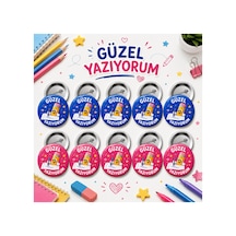 Güzel Yazıyorum 58 Mm İğneli Rozet 10 Adet - Öğrenci Başarı Ve Motivasyon Rozeti Çok Renkli